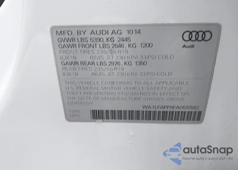 2015 Audi Q5 2.0T Premium from USA, damaged, VIN WA1LFAFP9FA055582